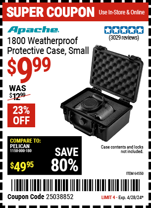 Harbor Freight Coupons, HF Coupons, 20% off - Apache 1800 Weatherproof Protective Case