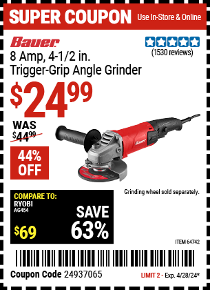 Harbor Freight Coupons, HF Coupons, 20% off - Bauer 4-1/2
