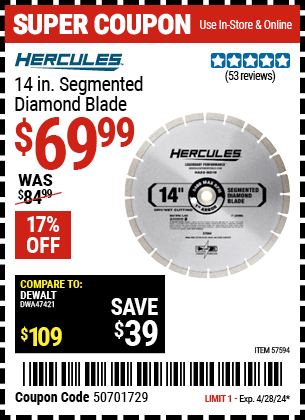Harbor Freight Coupons, HF Coupons, 20% off - 14 in. Segmented Diamond Blade