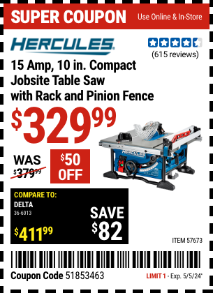 Harbor Freight Coupons, HF Coupons, 20% off - HERCULES 10 in. for $349.99