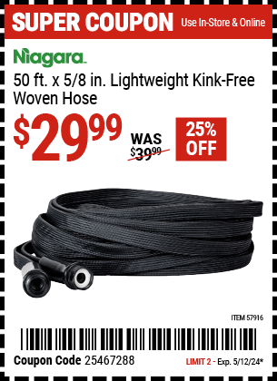 Harbor Freight Coupons, HF Coupons, 20% off - 50 ft. Lightweight Kink-Free Woven Hose