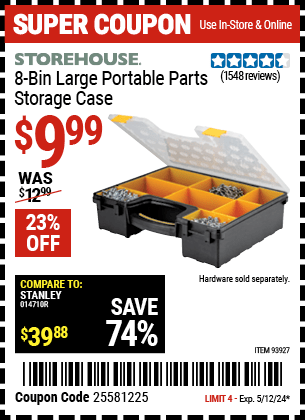 Harbor Freight Coupons, HF Coupons, 20% off - 8 Bin Large Portable Parts Storage Case