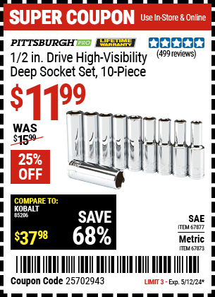 Harbor Freight Coupons, HF Coupons, 20% off - 10 Piece, 1/2