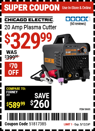 Harbor Freight Coupons, HF Coupons, 20% off - CHICAGO ELECTRIC WELDING 20A Plasma Cutter for $299.99