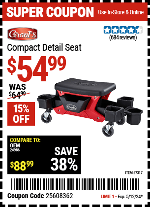 Harbor Freight Coupons, HF Coupons, 20% off - GRANTS Compact Detail Seat 