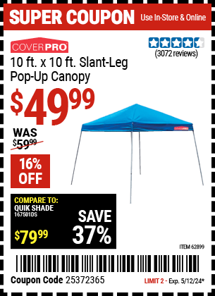 Harbor Freight Coupons, HF Coupons, 20% off - Coverpro 10 Ft. X 10 Ft. Popup Canopy