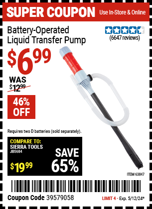 Harbor Freight Coupons, HF Coupons, 20% off - Battery Operated Liquid Transfer Pump