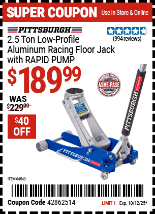 Harbor Freight Coupons, HF Coupons, 20% off - 2.5 ton Aluminum Rapid Pumpxc2xae Racing Floor Jack