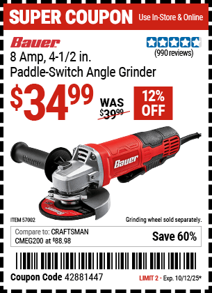 Harbor Freight Coupons, HF Coupons, 20% off - 8 Amp 4-1/2 in. Paddle Switch Angle Grinder