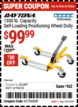 Harbor Freight Coupons, HF Coupons, 20% off - 5200 Lb. Ultra-mobile Self-loading Vehicle Dolly