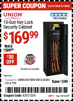 Harbor Freight Coupons, HF Coupons, 20% off - UNION SAFE COMPANY 10 Gun Key Lock Security Cabinet for $169.99