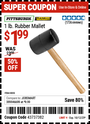 Harbor Freight Coupons, HF Coupons, 20% off - 1 Lb. Rubber Mallet