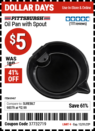 Harbor Freight Coupons, HF Coupons, 20% off - Oil Pan With Spout