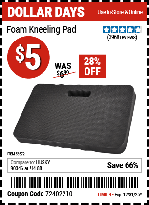 Harbor Freight Coupons, HF Coupons, 20% off - Heavy Duty Foam Kneeling Pad for $3.99