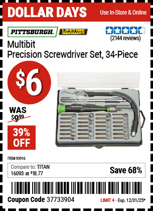 Harbor Freight Coupons, HF Coupons, 20% off - 34 Piece Multi-bit Precision Screwdriver Set