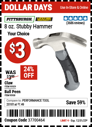 Harbor Freight Coupons, HF Coupons, 20% off - 8 Oz. Stubby Hammers