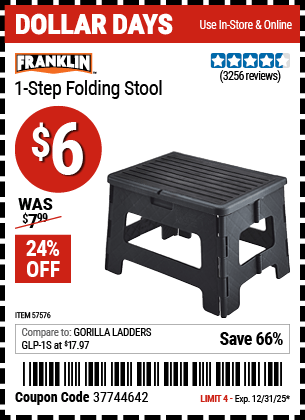 Harbor Freight Coupons, HF Coupons, 20% off - One-Step Folding Stool - Black