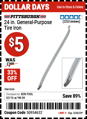 Harbor Freight Coupons, HF Coupons, 20% off - 24 In. General Purpose Tire Iron