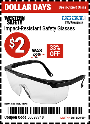 Harbor Freight Coupons, HF Coupons, 20% off - Impact Resistant Safety Glasses