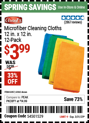 Harbor Freight Coupons, HF Coupons, 20% off - Microfiber Cleaning Cloths Pack Of 12