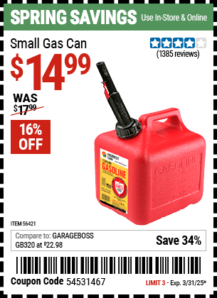 Harbor Freight Coupons, HF Coupons, 20% off - Small Gas Can