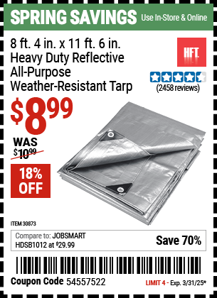 Harbor Freight Coupons, HF Coupons, 20% off - 8 ft. 4 in. x 11 ft. 6 in. Silver/Heavy Duty Reflective All Purpose/Weather Resistant Tarp