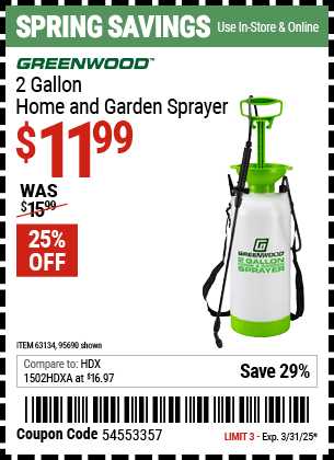 Harbor Freight Coupons, HF Coupons, 20% off - 2 Gallon Home And Garden Sprayer