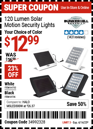 Harbor Freight Coupons, HF Coupons, 20% off - 120 Lumen Solar Motion Security Lights