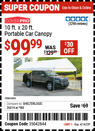 Harbor Freight Coupons, HF Coupons, 20% off - 10 Ft X 20 Ft Car Canopy