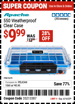 Harbor Freight Coupons, HF Coupons, 20% off - APACHE 550 CLEAR CASE