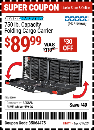 Harbor Freight Coupons, HF Coupons, 20% off - Heavy Duty Folding Steel Cargo Carrier