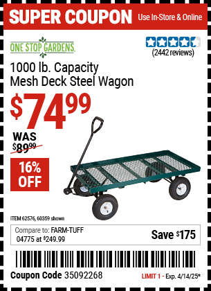Harbor Freight Coupons, HF Coupons, 20% off - Steel Mesh Deck Wagon