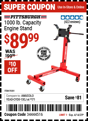 Harbor Freight Coupons, HF Coupons, 20% off - PITTSBURGH 1000 lb. Capacity Engine Stand 