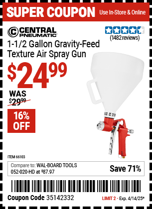 Harbor Freight Coupons, HF Coupons, 20% off - 1-1/2 Gallon Texture Spray Gun