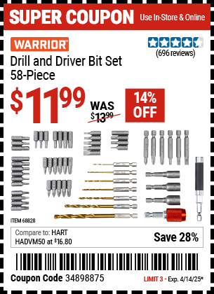 Harbor Freight Coupons, HF Coupons, 20% off - 58 Piece Quick Release Drill And Driver Bit Set