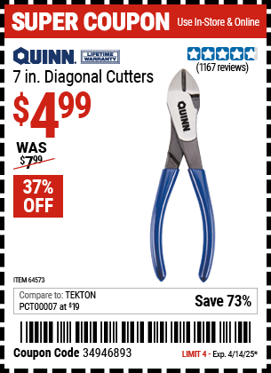 Harbor Freight Coupons, HF Coupons, 20% off - 7 in. Diagonal Cutters Quinn