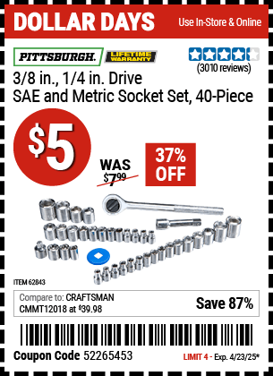 Harbor Freight Coupons, HF Coupons, 20% off - 40 Piece 1/4