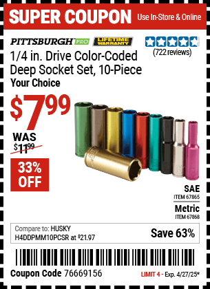 Harbor Freight Coupons, HF Coupons, 20% off - 10 Piece 1/4