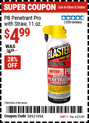 Harbor Freight Coupons, HF Coupons, 20% off - PB Penetrant 11 oz.