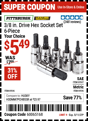 Harbor Freight Coupons, HF Coupons, 20% off - 6 Piece 3/8