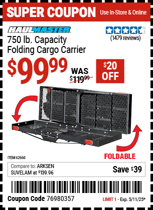 Harbor Freight Coupons, HF Coupons, 20% off - Heavy Duty Folding Steel Cargo Carrier