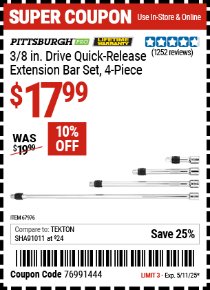 Harbor Freight Coupons, HF Coupons, 20% off - 4 Piece 3/8