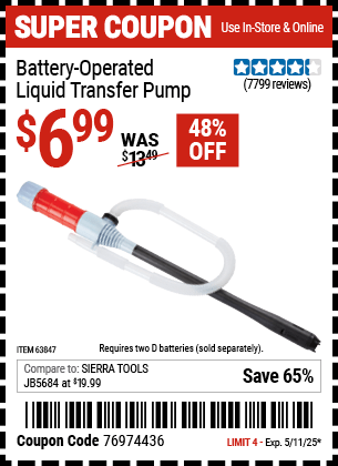 Harbor Freight Coupons, HF Coupons, 20% off - Battery Operated Liquid Transfer Pump
