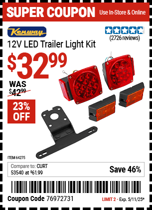 Harbor Freight Coupons, HF Coupons, 20% off - 12 Volt Led Trailer Light Kit