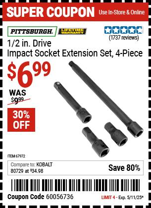 Harbor Freight Coupons, HF Coupons, 20% off - 4 Piece 1/2