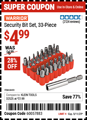 Harbor Freight Coupons, HF Coupons, 20% off - 33 Piece Security Bit Set