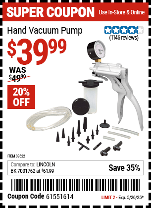 Harbor Freight Coupons, HF Coupons, 20% off - Vacuum Pump