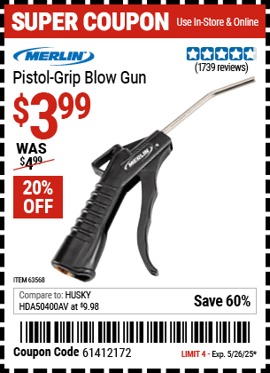 Harbor Freight Coupons, HF Coupons, 20% off - Pistol Grip Blow Gun