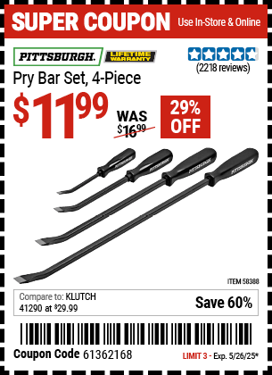 Harbor Freight Coupons, HF Coupons, 20% off - PITTSBURGH Pry Bar Set 