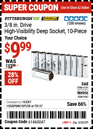 Harbor Freight Coupons, HF Coupons, 20% off - 10 Piece 3/8